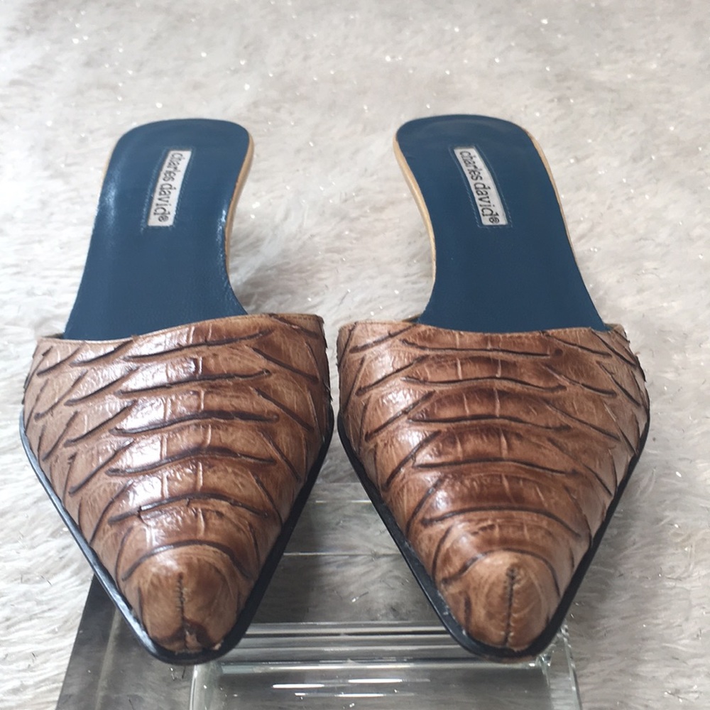 Vintage mule tan pointed toe reptile - Picture 6 of 12